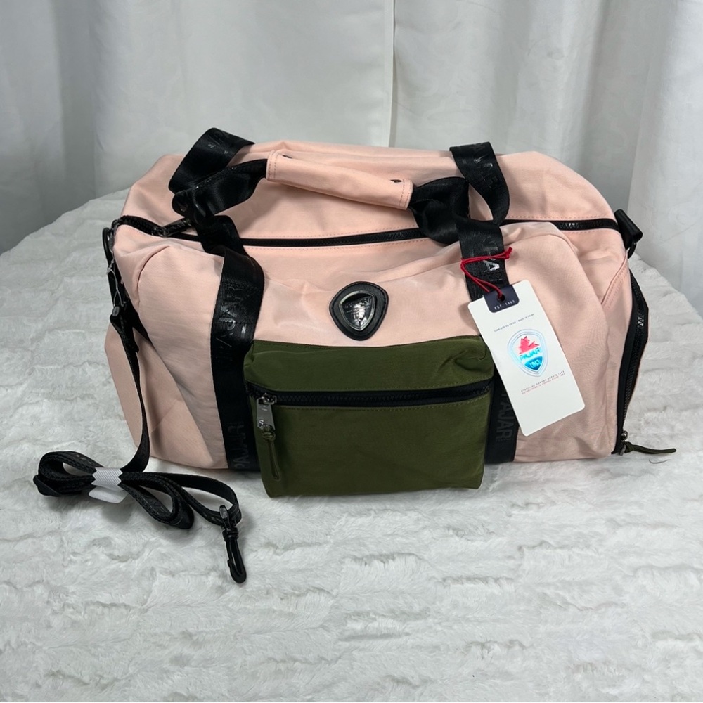 New Pajar Light Pink and Green Black Crossbody/Duffle Bag
